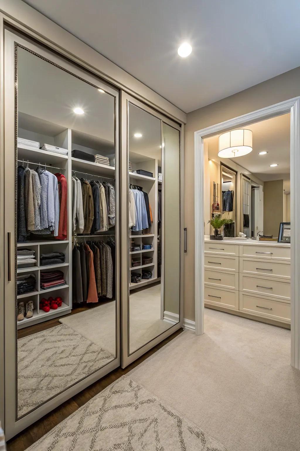 Mirrors contribute depth and function to any closet design.