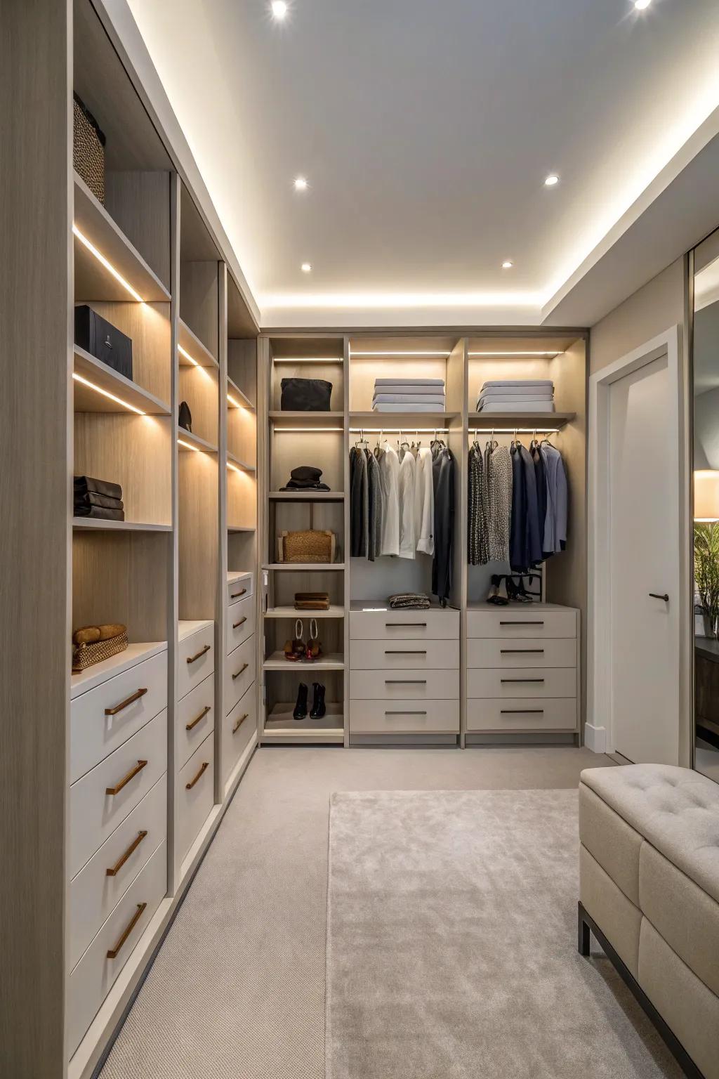 Custom built-ins deliver a tailored and refined closet solution.