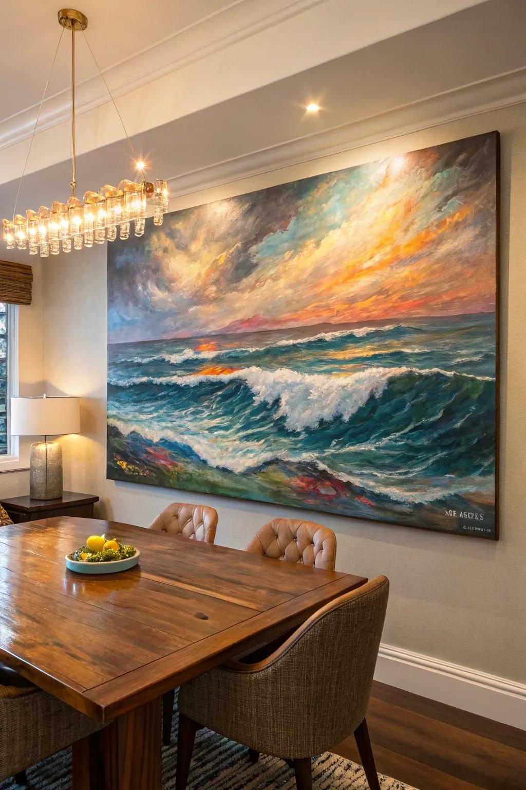 Coastal artwork captures the beauty of the sea indoors.