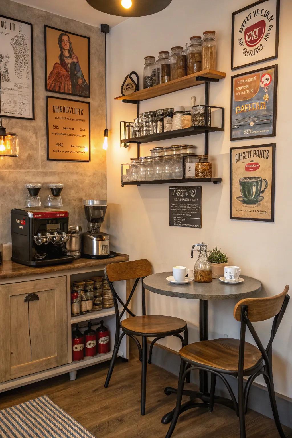 A comfortable beverage corner in the cooking space.