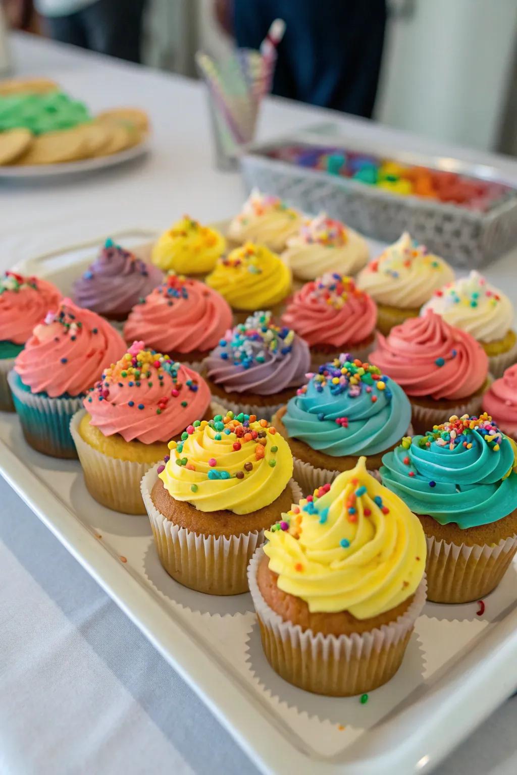 A delightful assortment of chromatic mini-cakes.