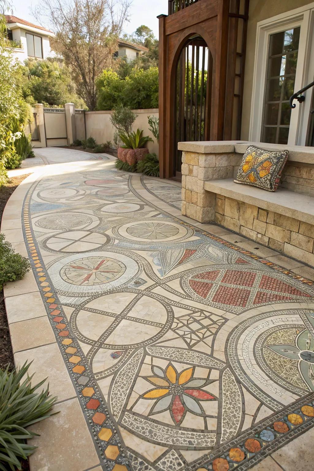 Turn your patio into a masterpiece by implementing mosaic layouts.
