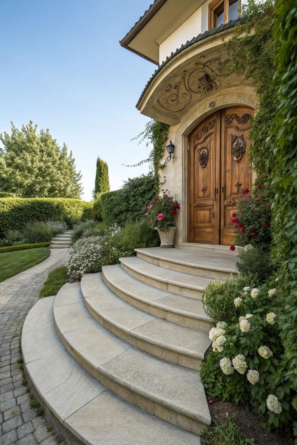 Rounded steps deliver timeless charm.