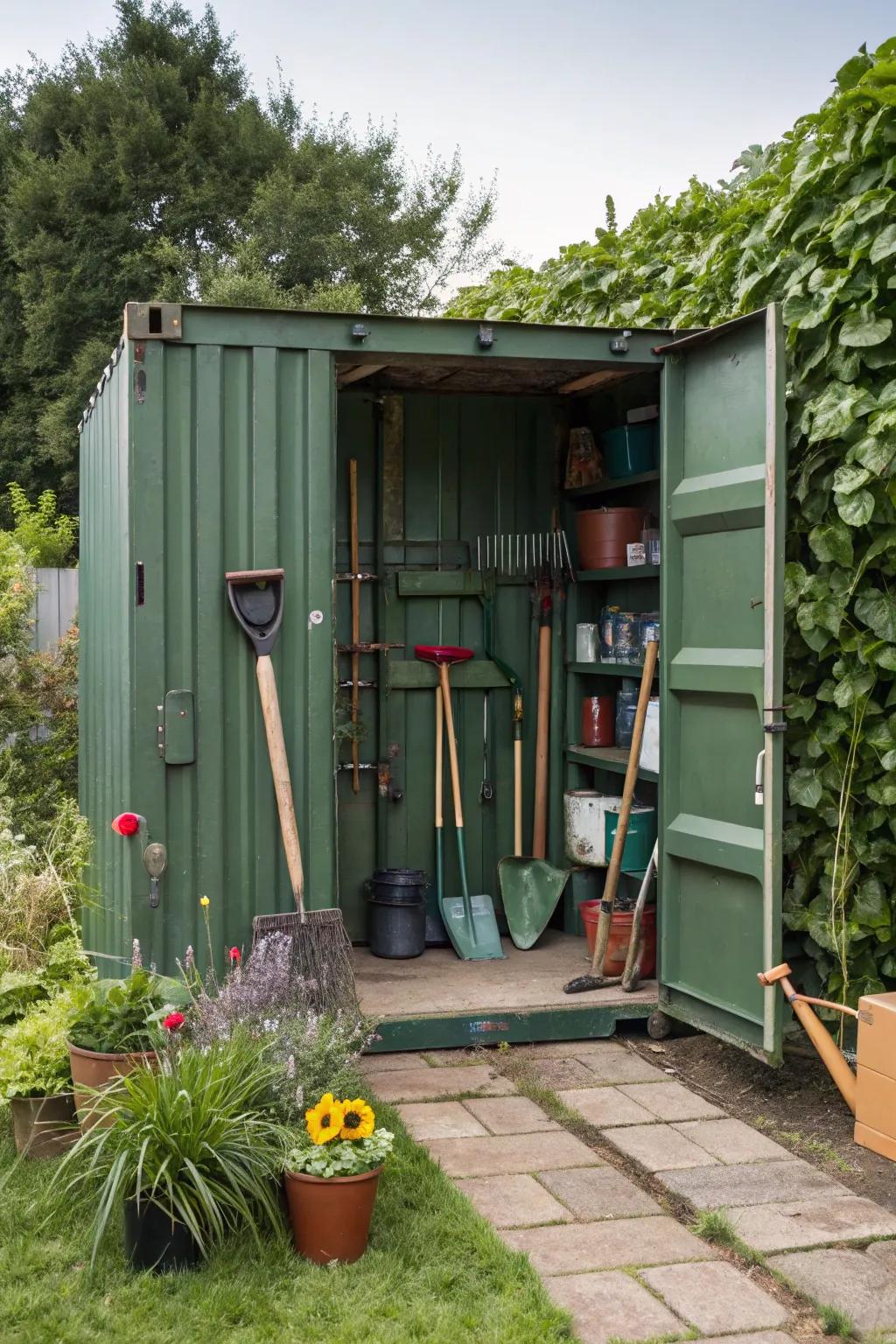 Transform a shipping container into the prime location for storing all essential gardening tools.