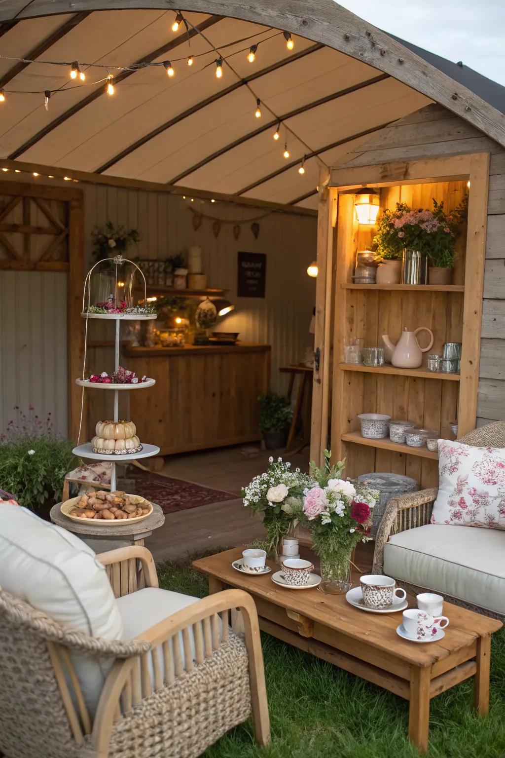 Enjoy a tranquil tea experience in a shed tea house.