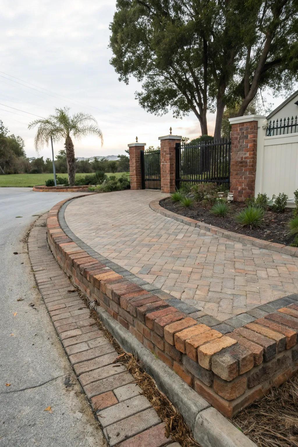 Reclaimed bricks adding a rustic charm to driveway borders.