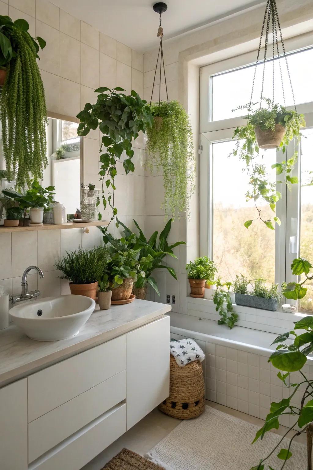 Greenery introducing a revitalized element to a cottage bathroom