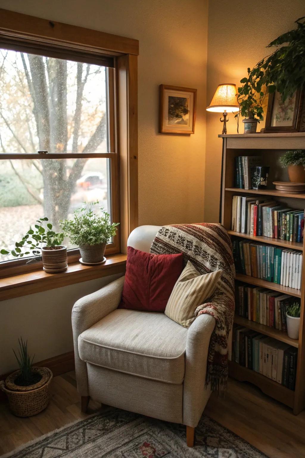 A dreamy reading space that invites relaxation and escape.