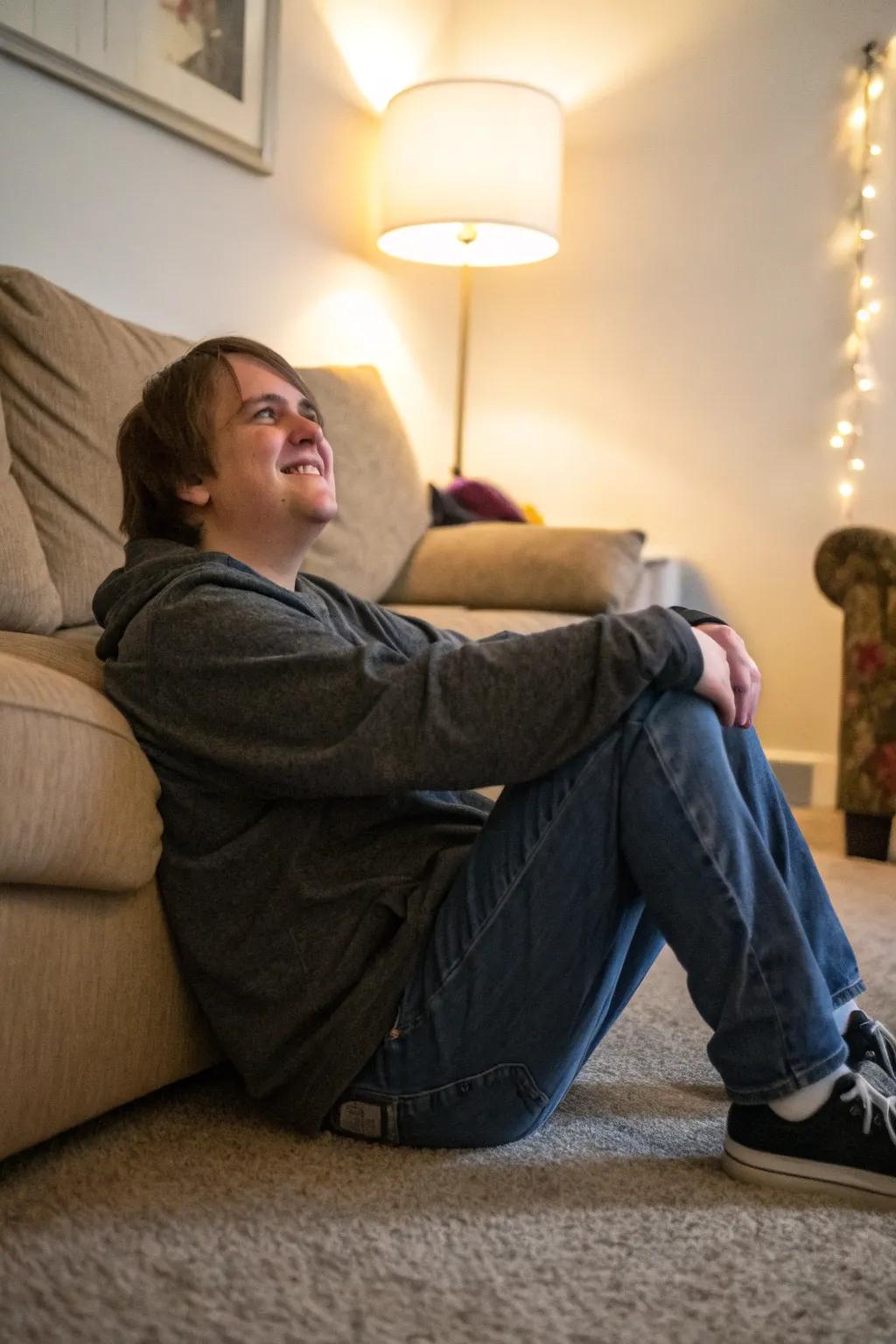 Ground to sofa creates a relaxed and approachable ambiance.