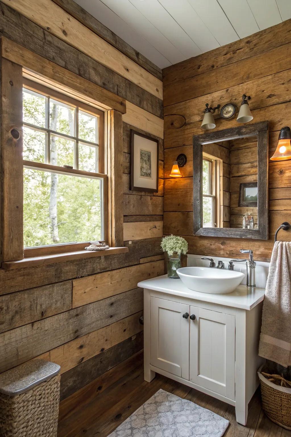 This salvaged timber highlight wall introduces a striking focal point.