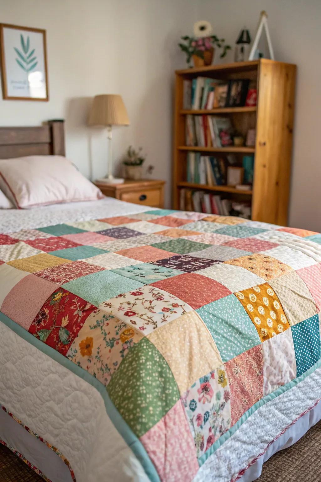 Textile squares comforters integrate a handmade element to the d&eacute;cor.