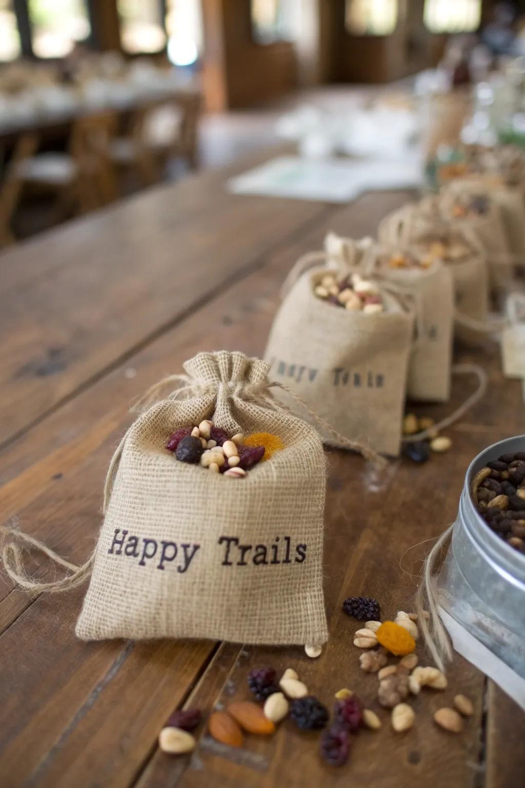 Keep the adventure continuing with trail blend celebration favors.