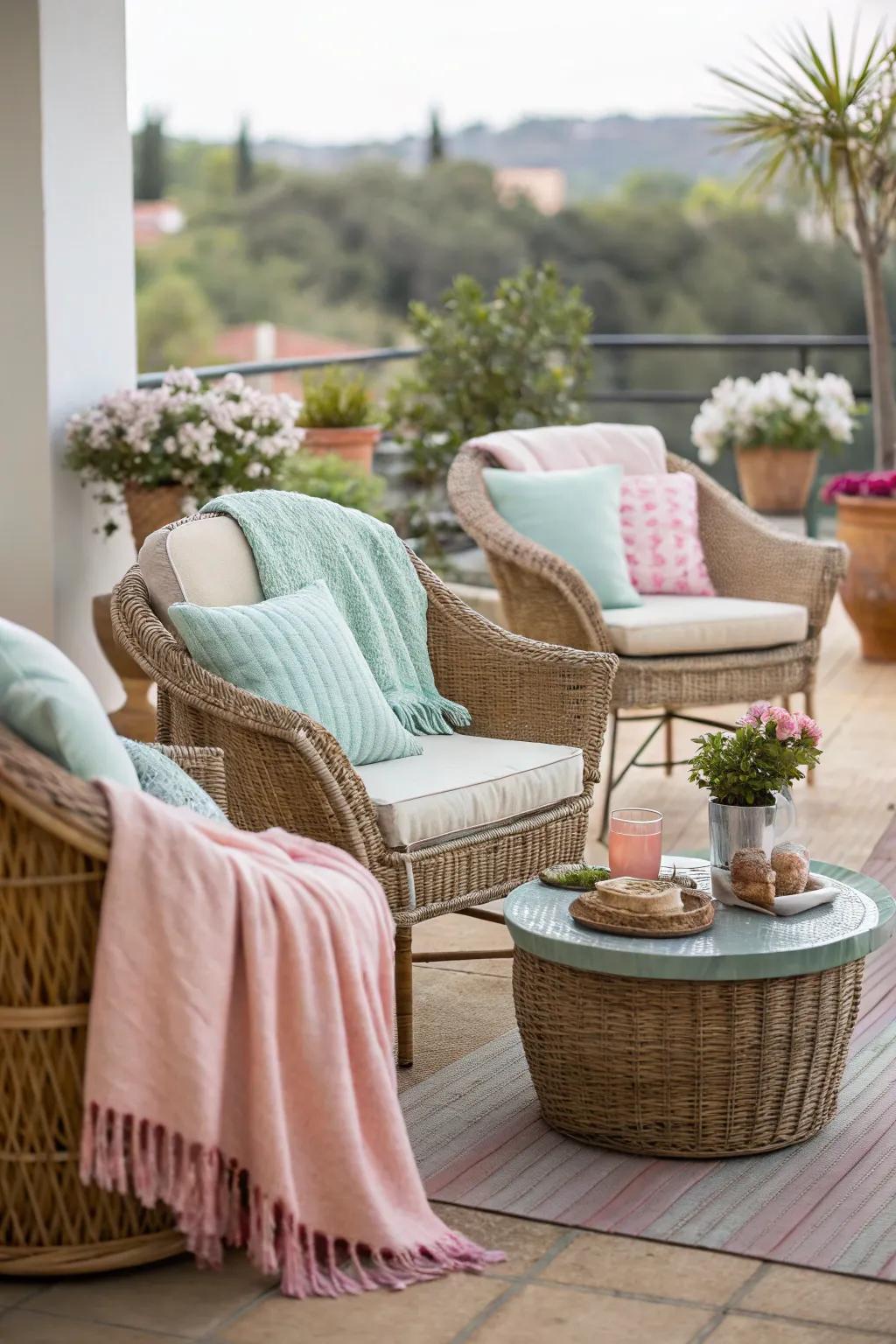 Layered materials add dimension and comfort.