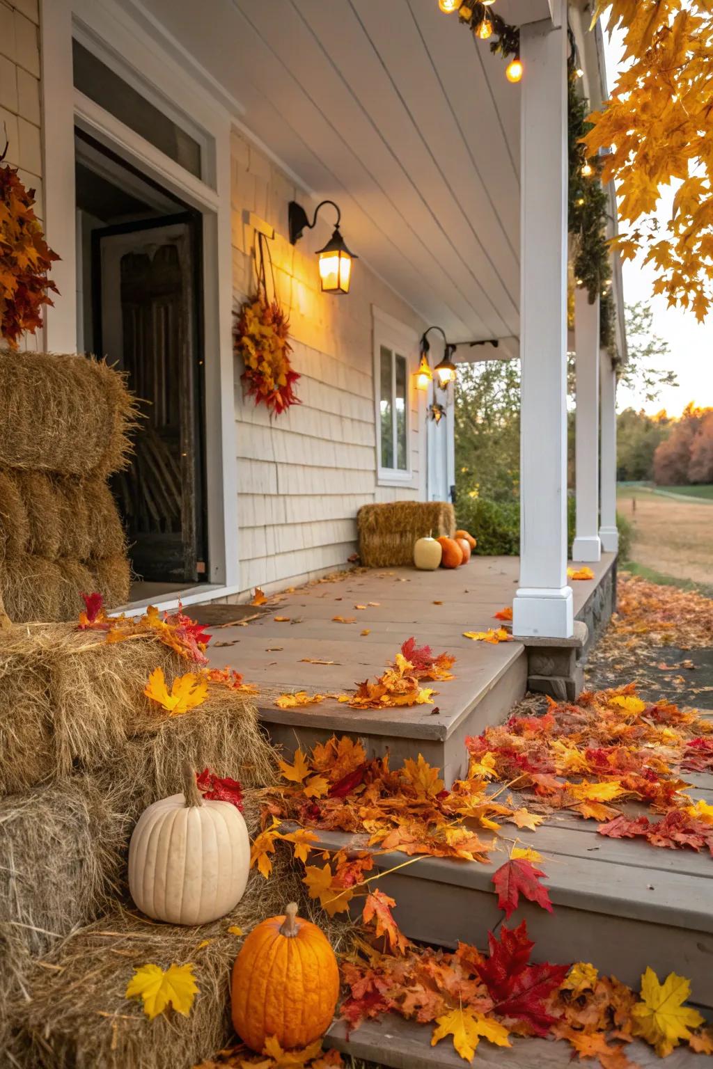 Autumnal foliage and hay rolls introduce seasonal allure.