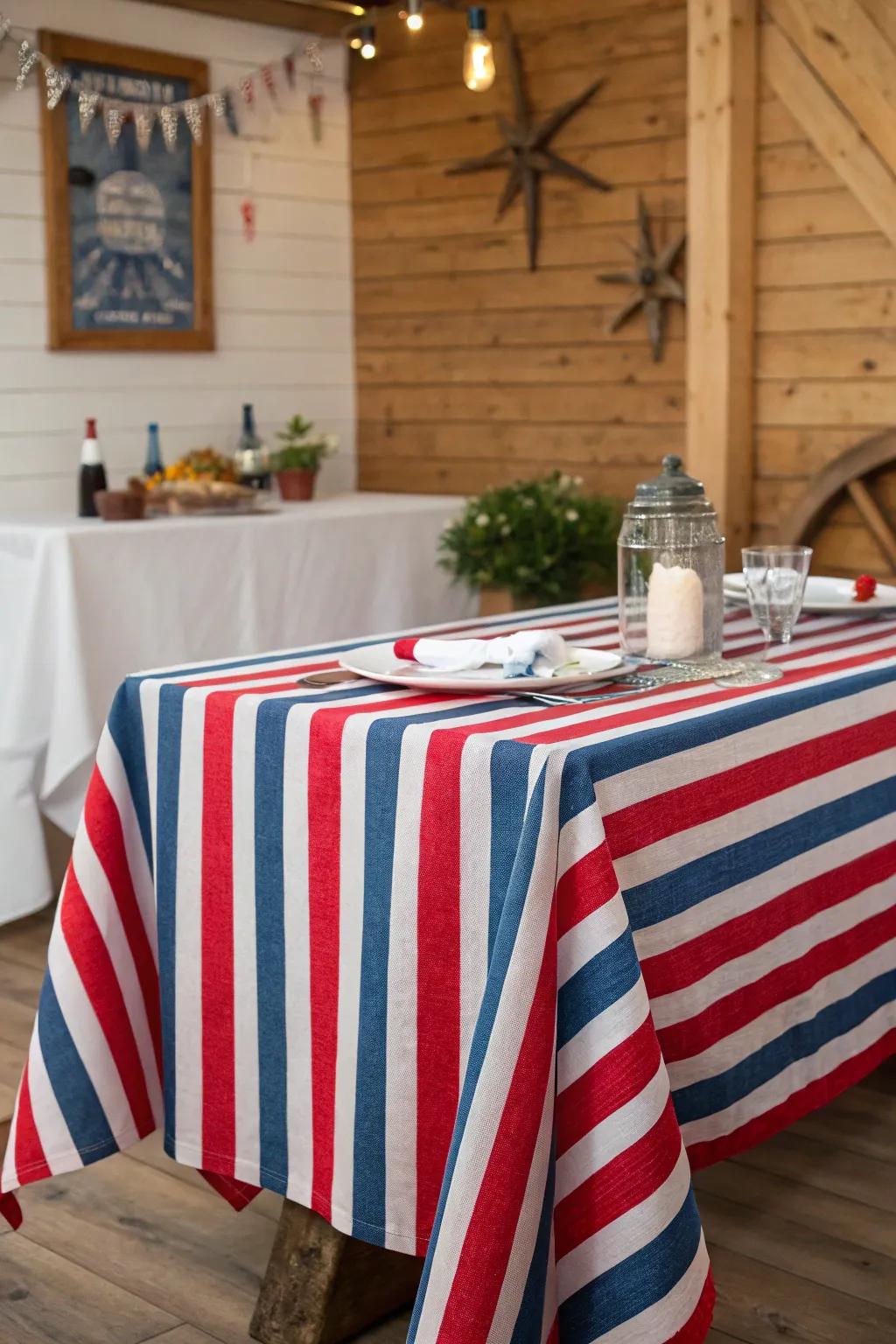 Crimson and azure stripes accentuate the nautical sensation.