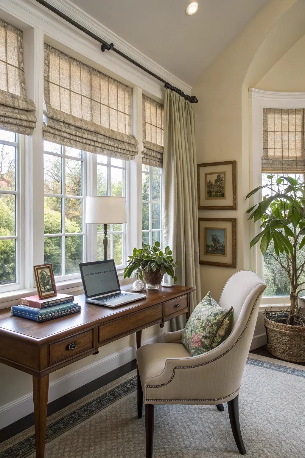 Shades combined with coverings to get style combined with luminosity management.