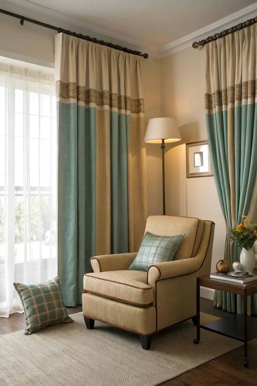 Drapes can link accent colors for a cohesive design.