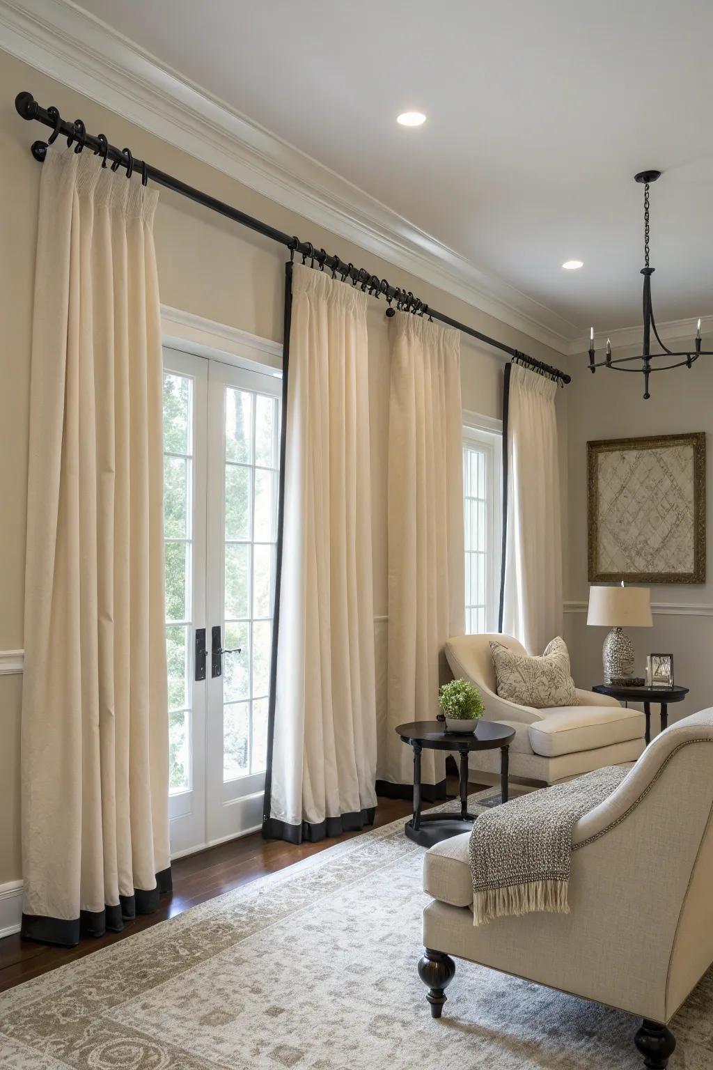 Dark curtain rods deliver a striking, elegant contrast in any space.