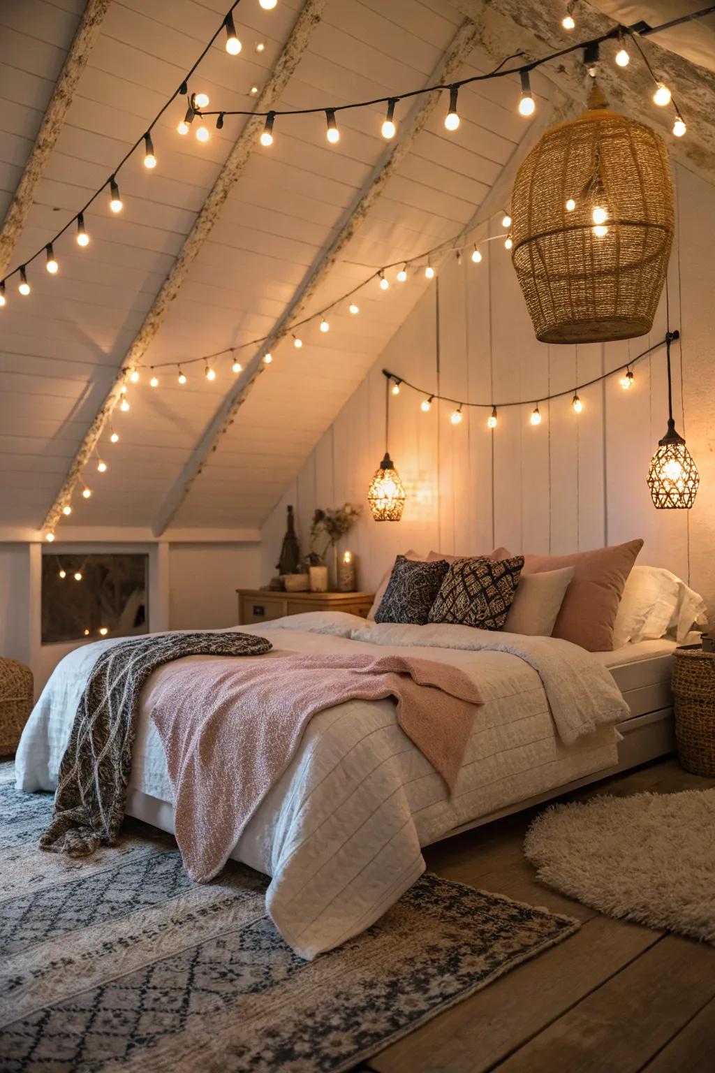 Imaginative lighting delightfully alters the room's atmosphere.