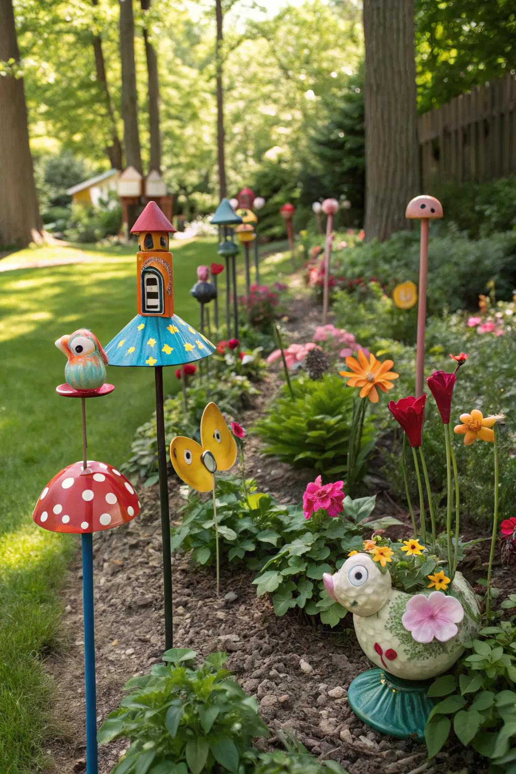 Introduce color and whimsy to your garden with ceramic accents.