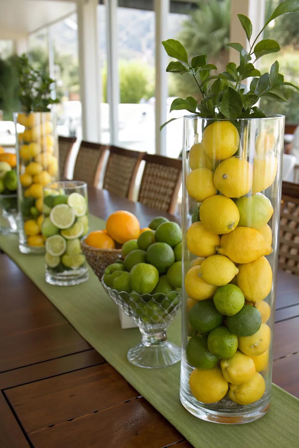 Fruits contribute color and freshness for your setup.