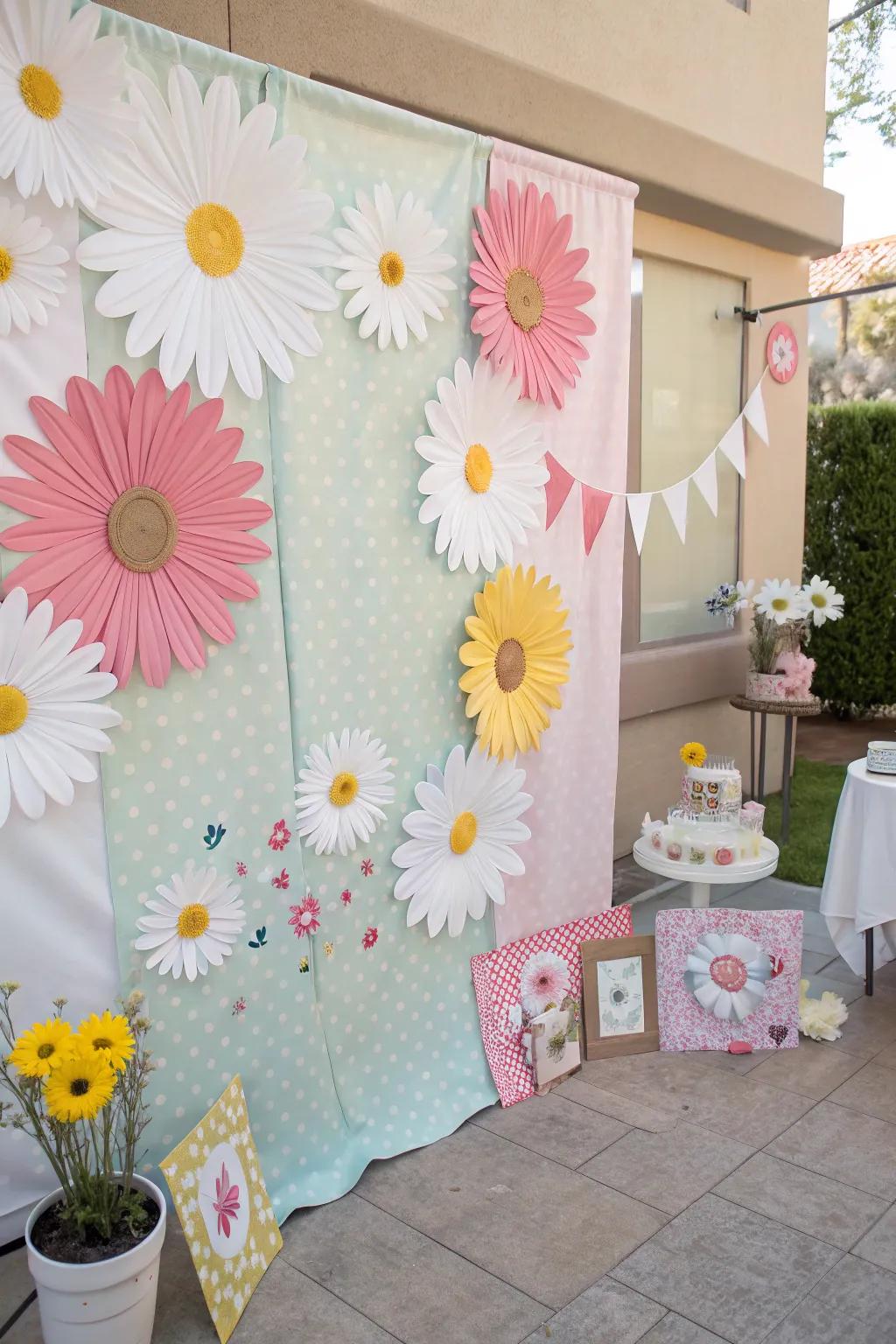 Create memories with a whimsical daisy backdrop.