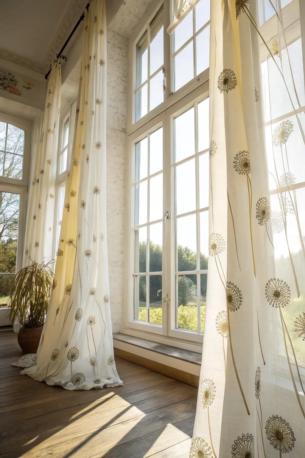 Themed curtains bring dandelions to your windows.