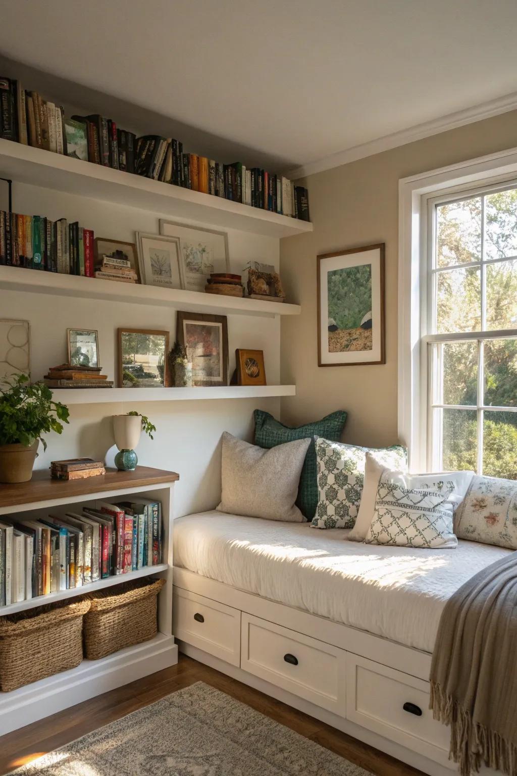 Shelves that float give you storage and display options without making the space feel crowded.