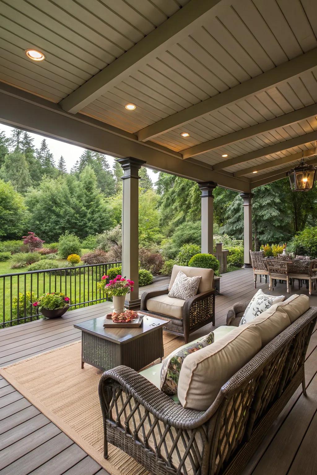 Roofed terraces provide a luxurious transition from indoor to outdoor living.