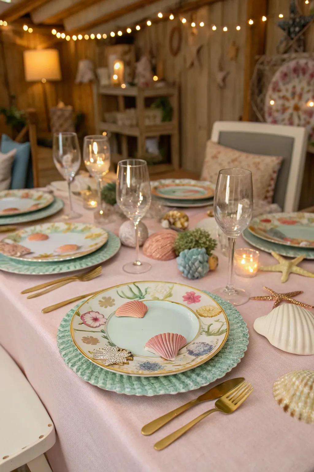Seaside-themed serving plates for an imaginative highlight.