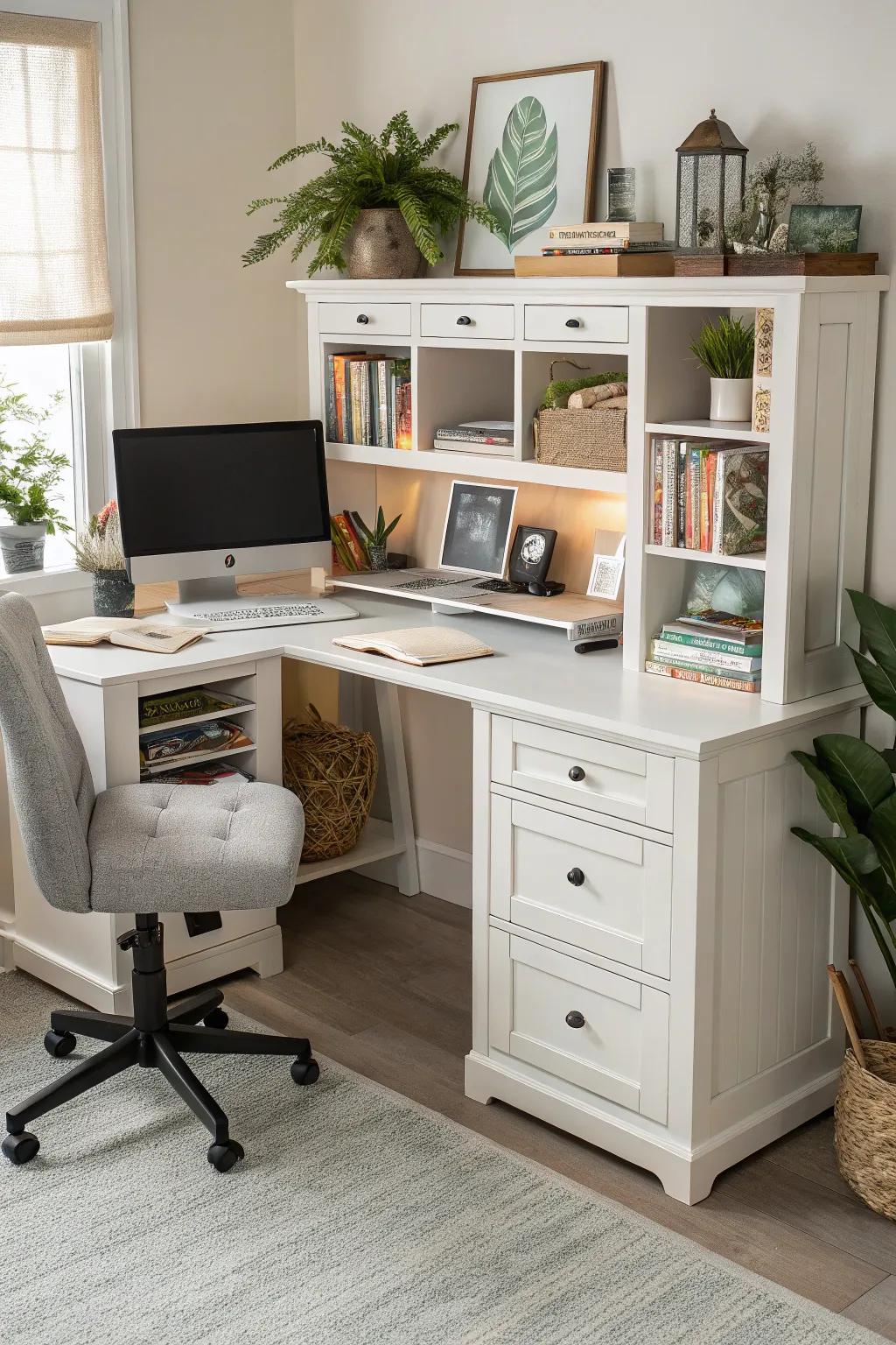 L-shaped desks maximize space and enhance functionality.