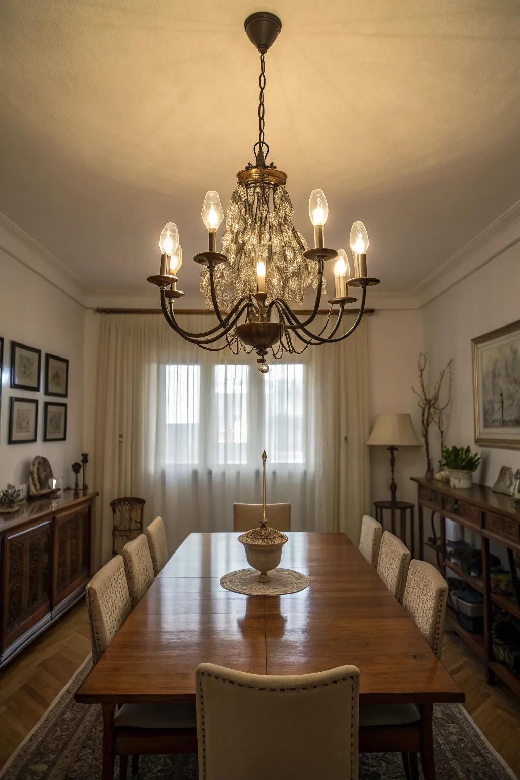Subtle sophistication with an understated chandelier.