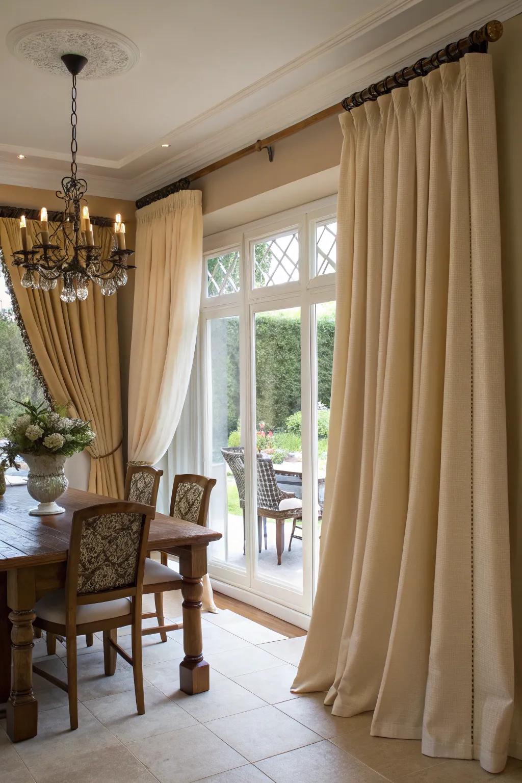 Functional and stylish coverings in a dining room.