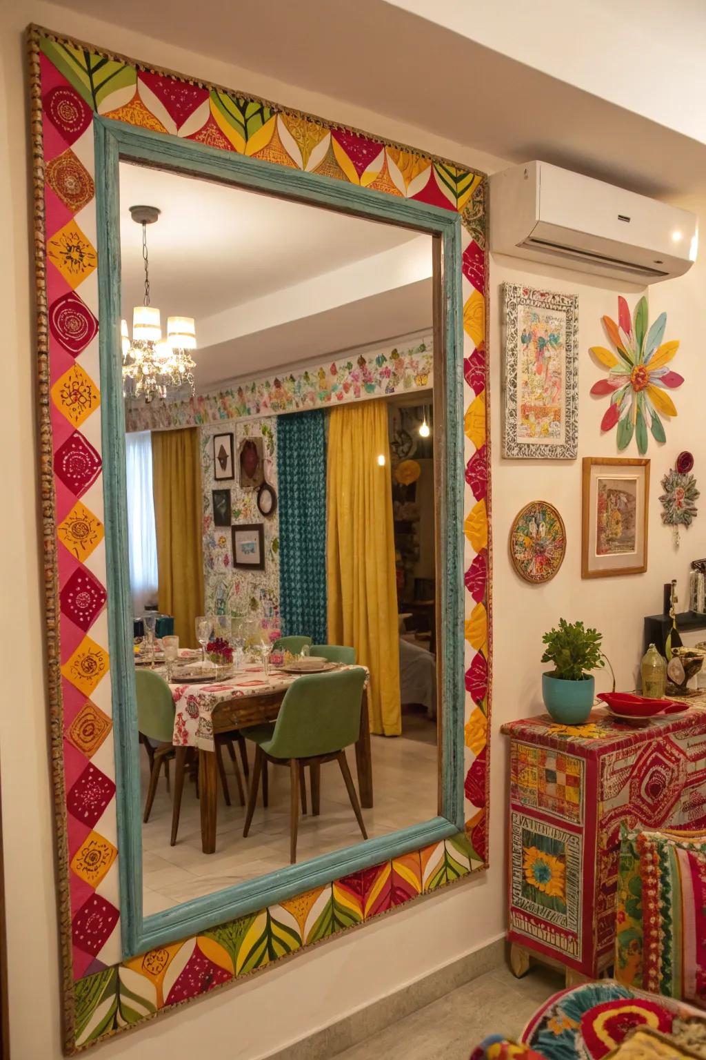 A colorful frame injects vibrancy into neutral settings.