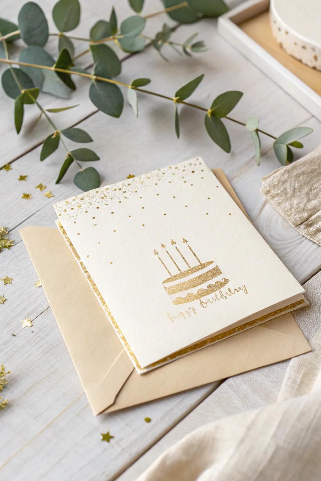 Radiance with Simplicity: Infuse a hint of glamour into your DIY birthday cards with chic gold glitter accents.