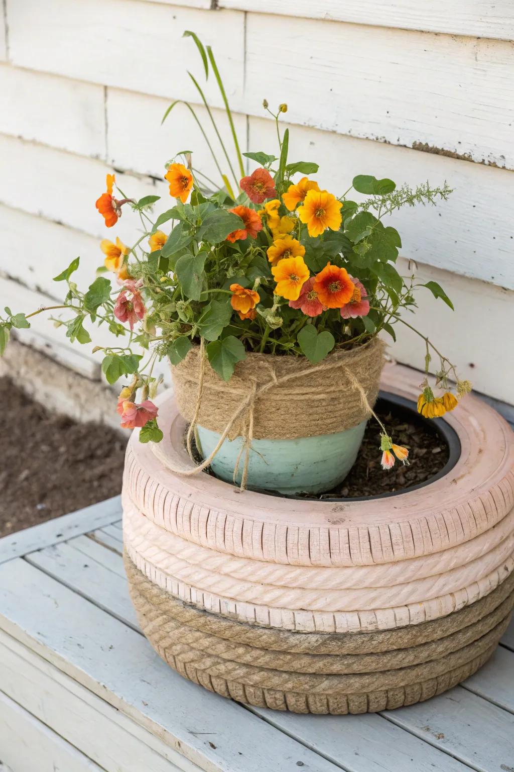 Make your garden better with a touch of country style: DIY Rubber Planters bursting with color and creativity.