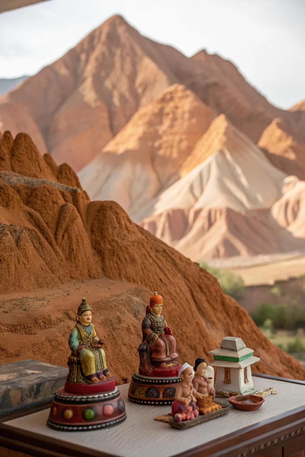Dramatic clay heights enrich depth to the Golu scene.