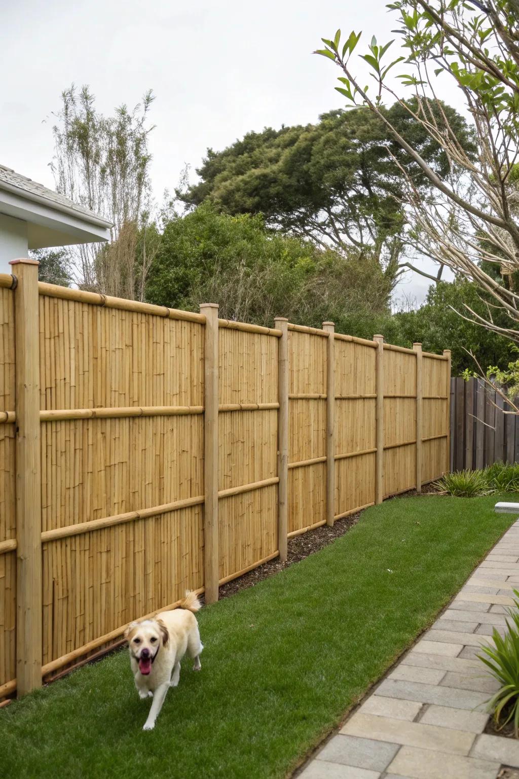 An eco-friendly bamboo fence delivering a unique and exotic look.