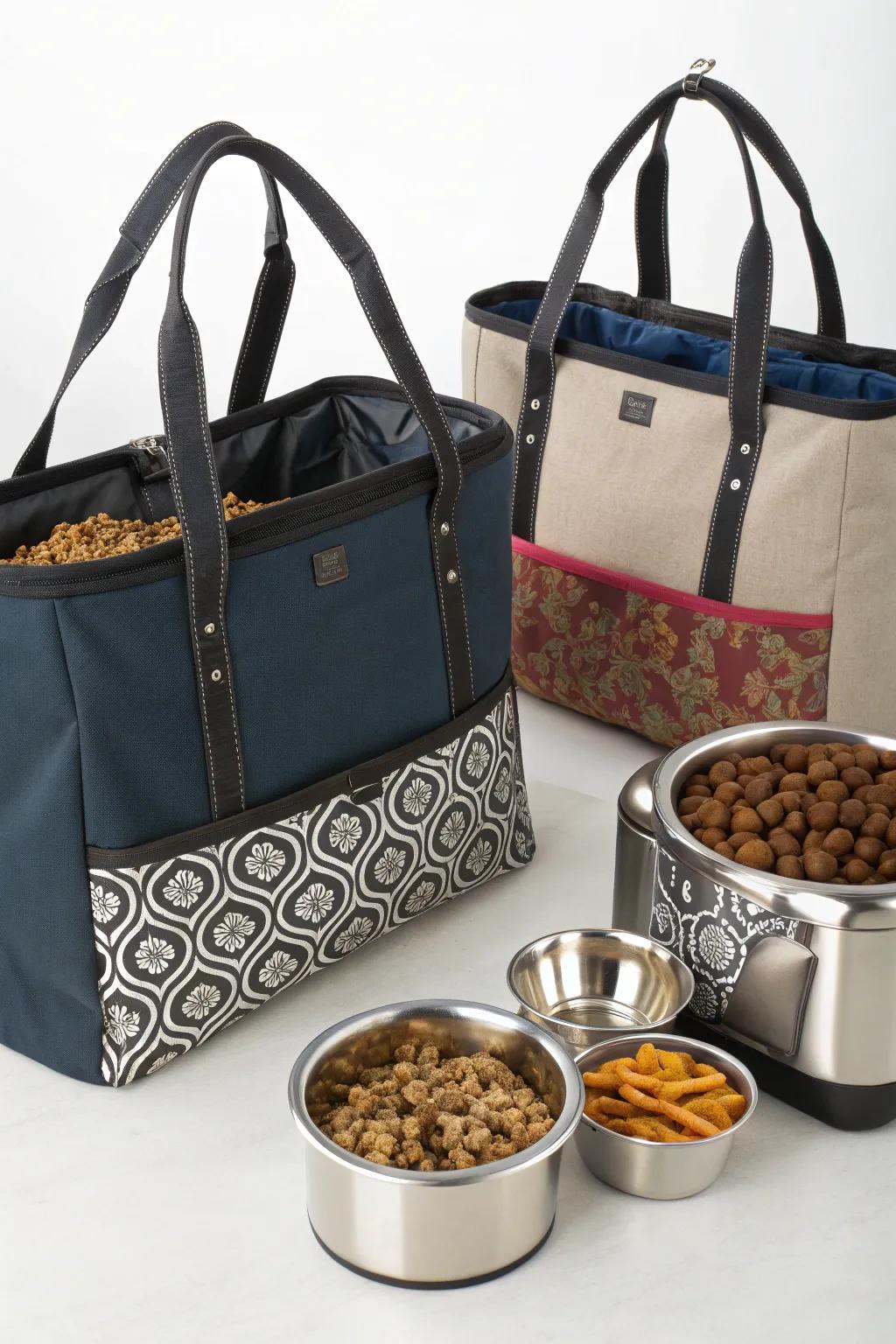 Portable totes are a stylish and flexible way to store and move dog food.