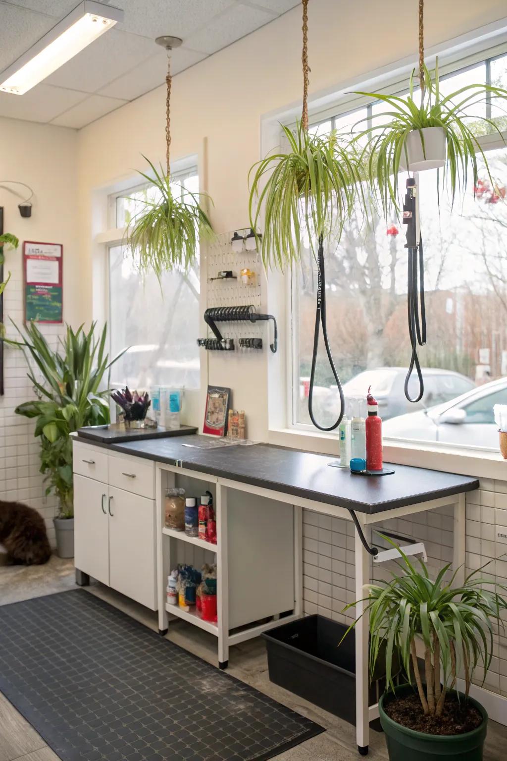 Animal-safe greenery for a fresh and lively salon.