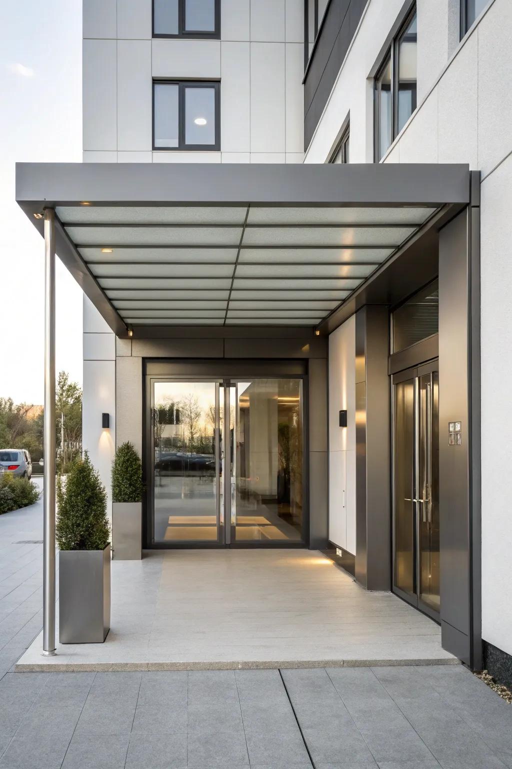 A polished alloy awning combining durability with modern design.
