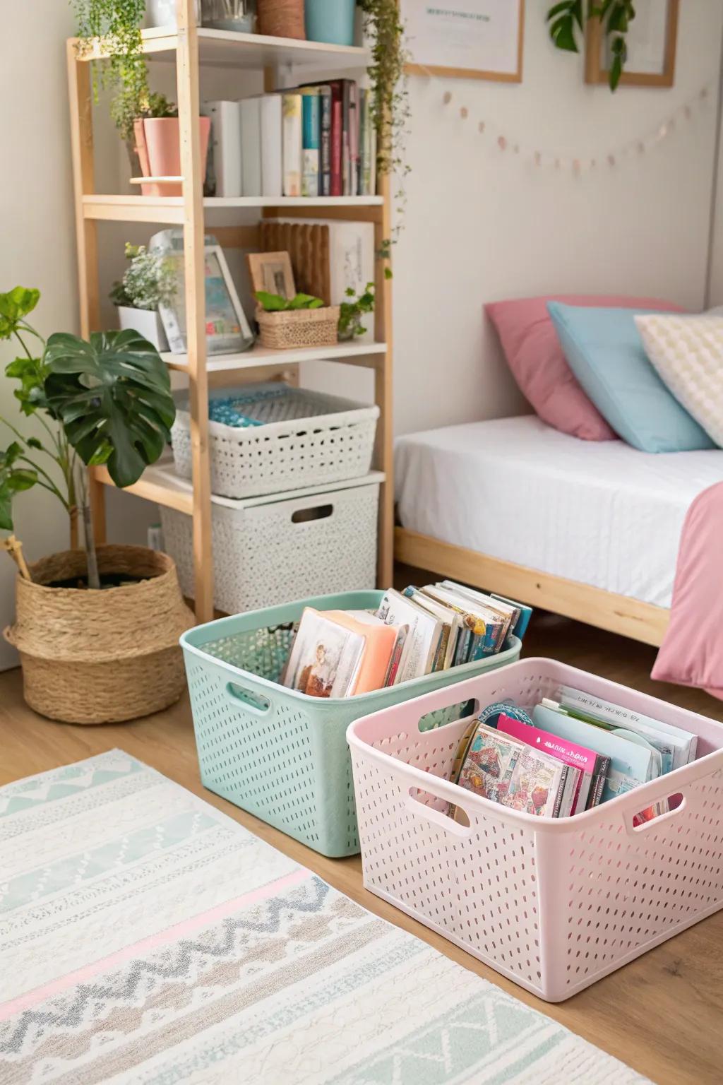 Stylish baskets and bins combine style and utility.