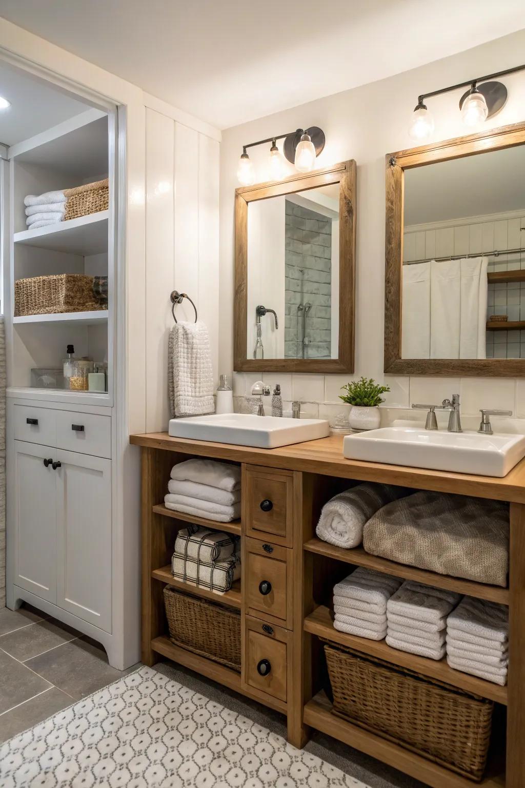 Open shelving is both stylish and practical.