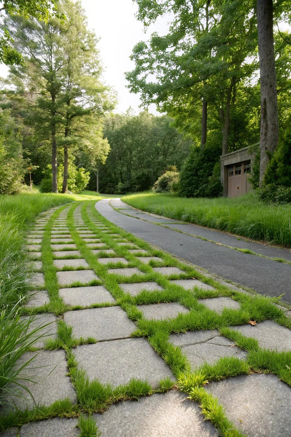 Blending pavers with nature fashions a harmonious and natural aesthetic.