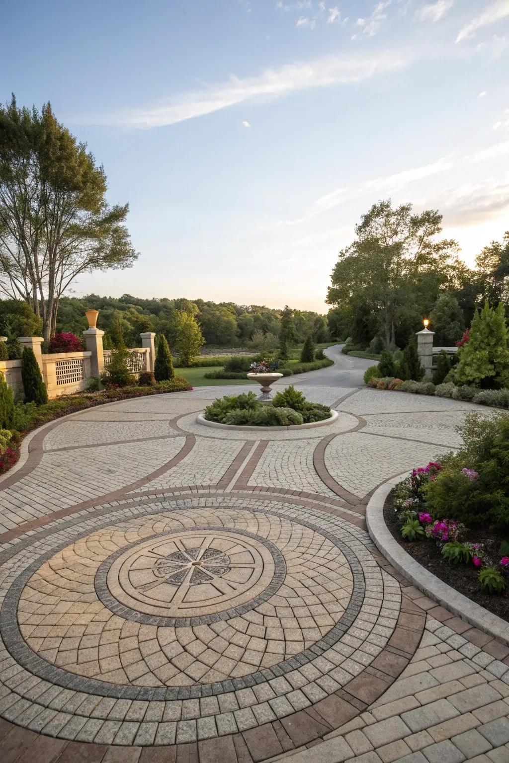 A grand round driveway that combines elegance and practicality.