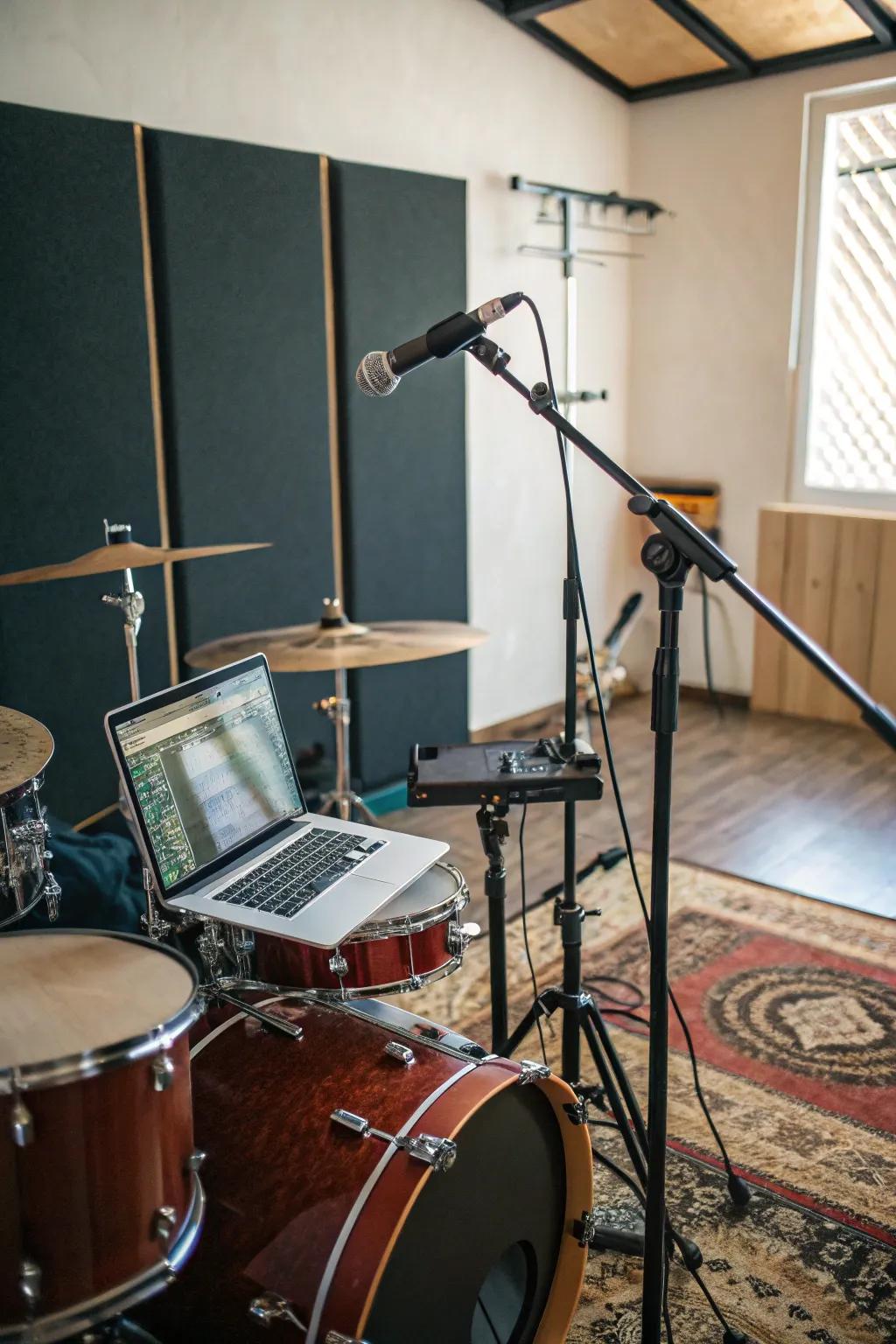 A recording corner enhances the creative aspect of your drum room.