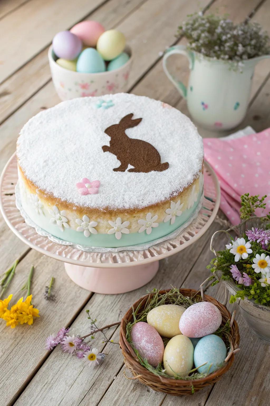 A sweet bunny form introduces a tailored element to this cake.