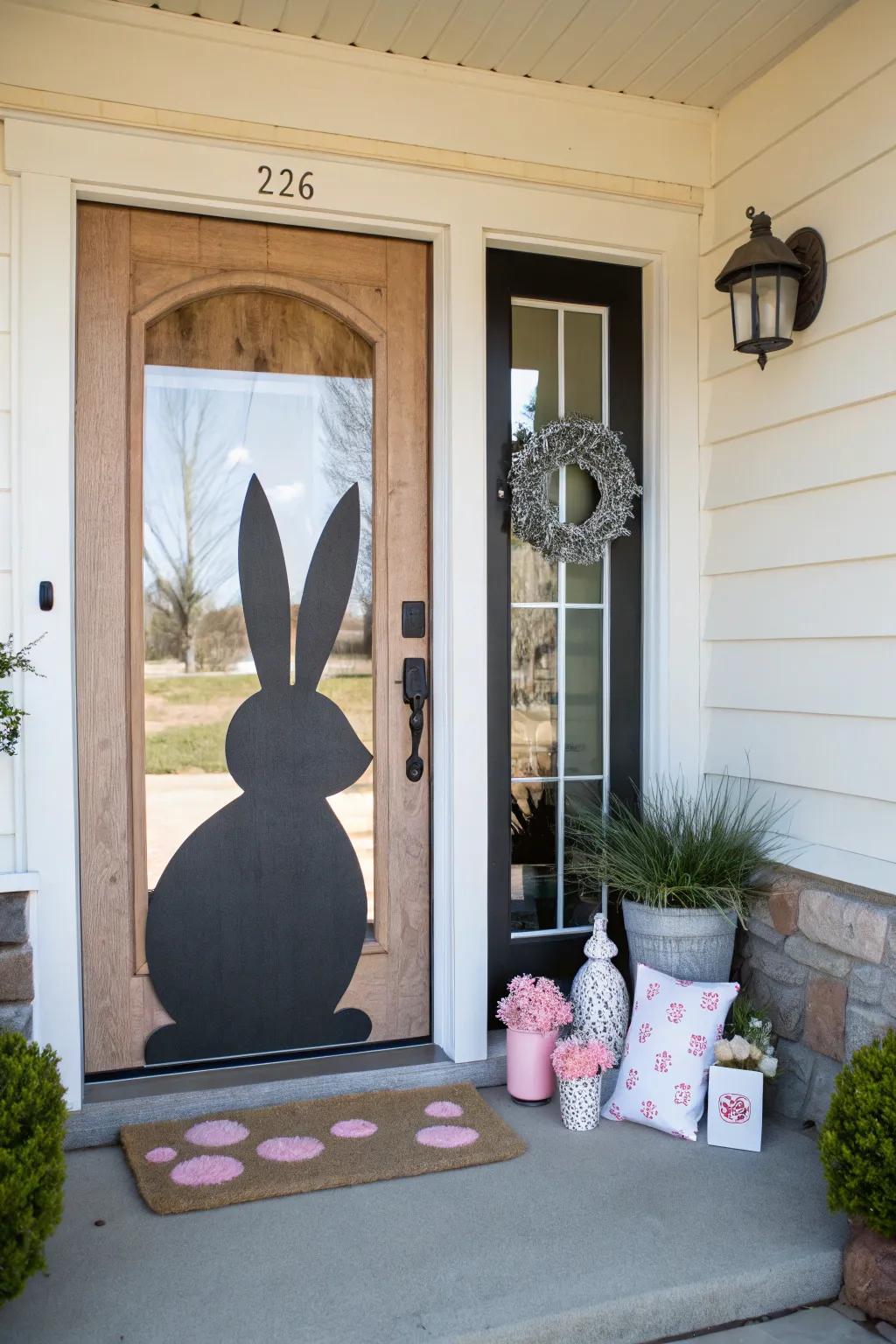 A rabbit figure decoration introduces a classic Easter aspect.