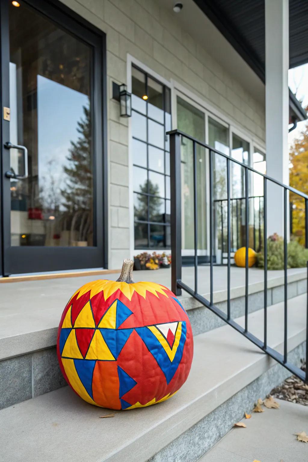 Euclidean shapes impart a contemporary magnetism to this pumpkin, ideal for fashionable Halloween decor.