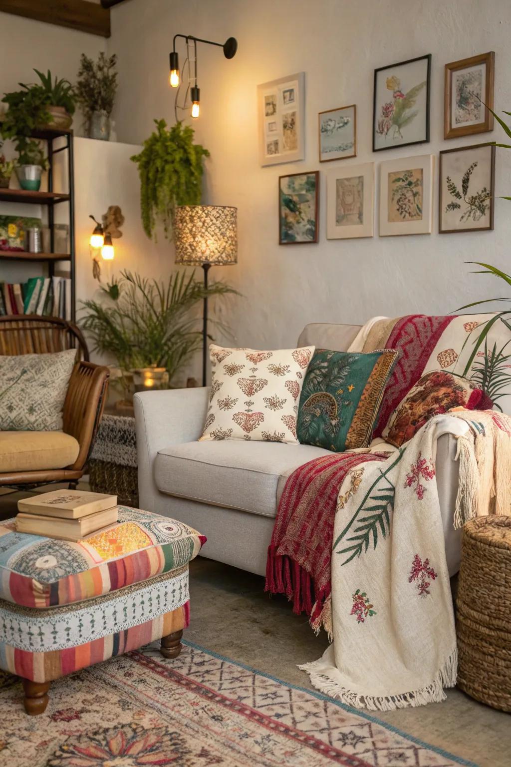 A relaxing seating area perfect for relaxation in an eclectic room.